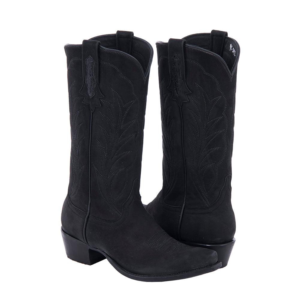Ladies Cowboy 13" Black Nubuck Burnished Winn Stitch