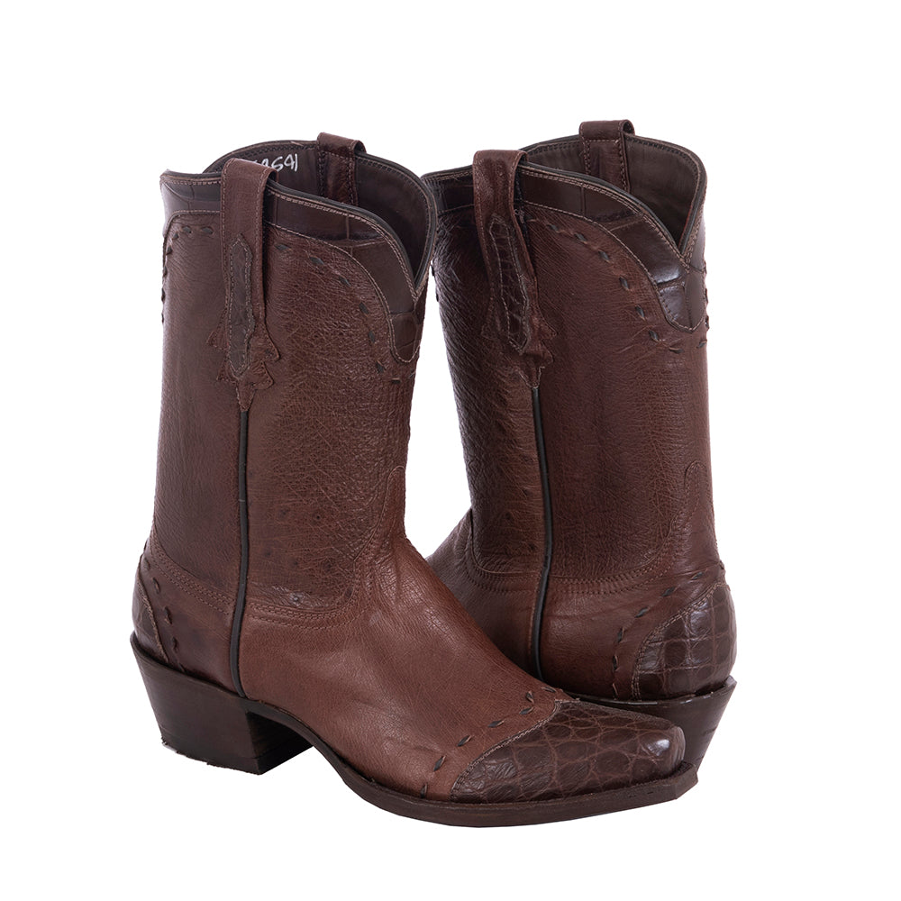 Ladies Cowboy 10" Kango CC Smooth Ostrich CH Gator Collar WT-HF Brown Buckstitch WT, HF, CL