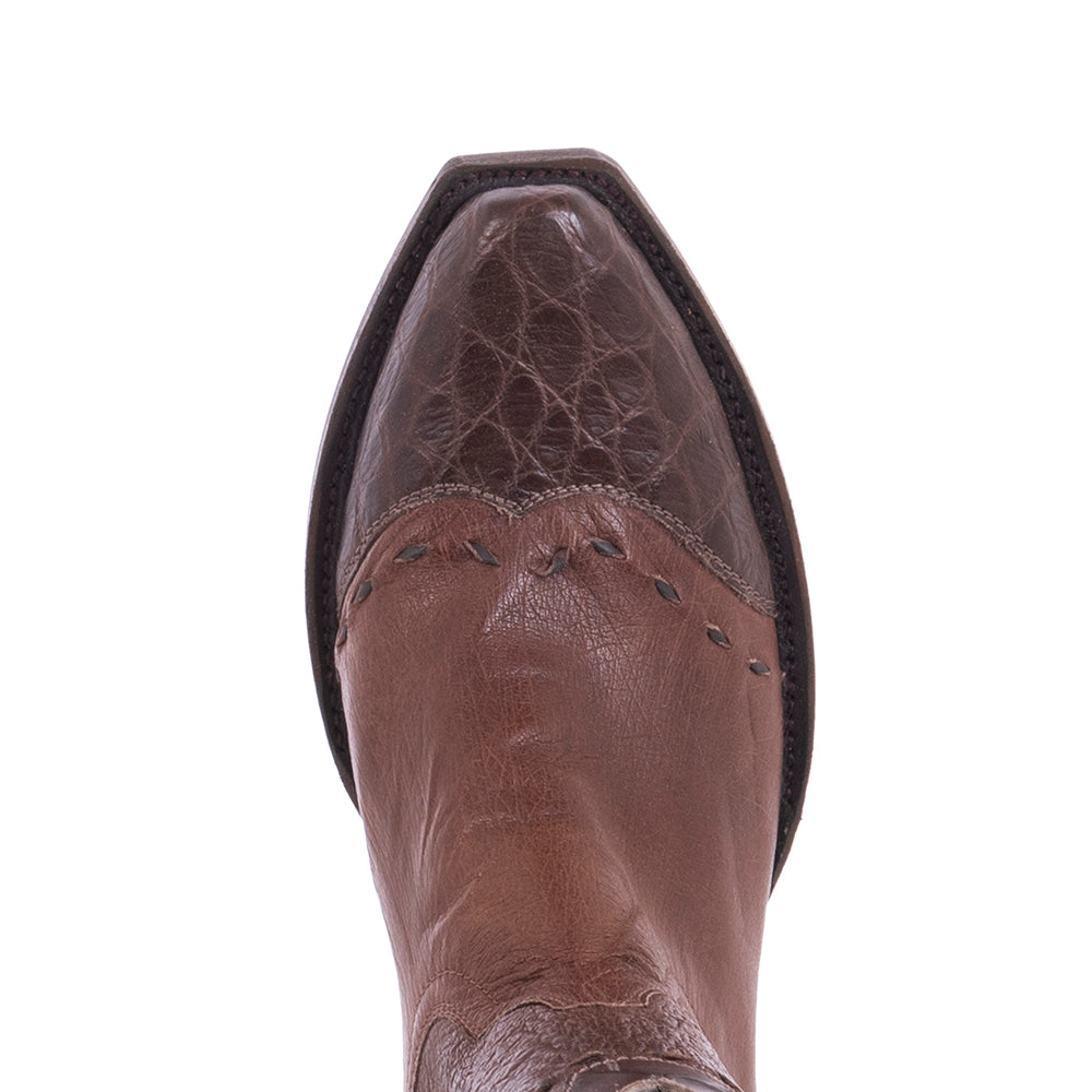 Ladies Cowboy 10" Kango CC Smooth Ostrich CH Gator Collar WT-HF Brown Buckstitch WT, HF, CL