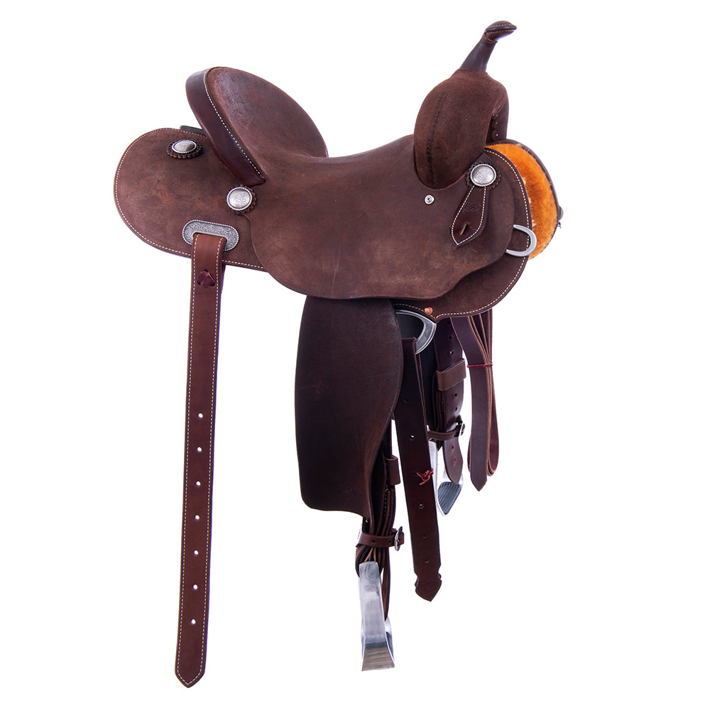 FULL CHOCOLATE ROUGHOUT BARREL SADDLE - ROUND SKIRT NO TOOLING