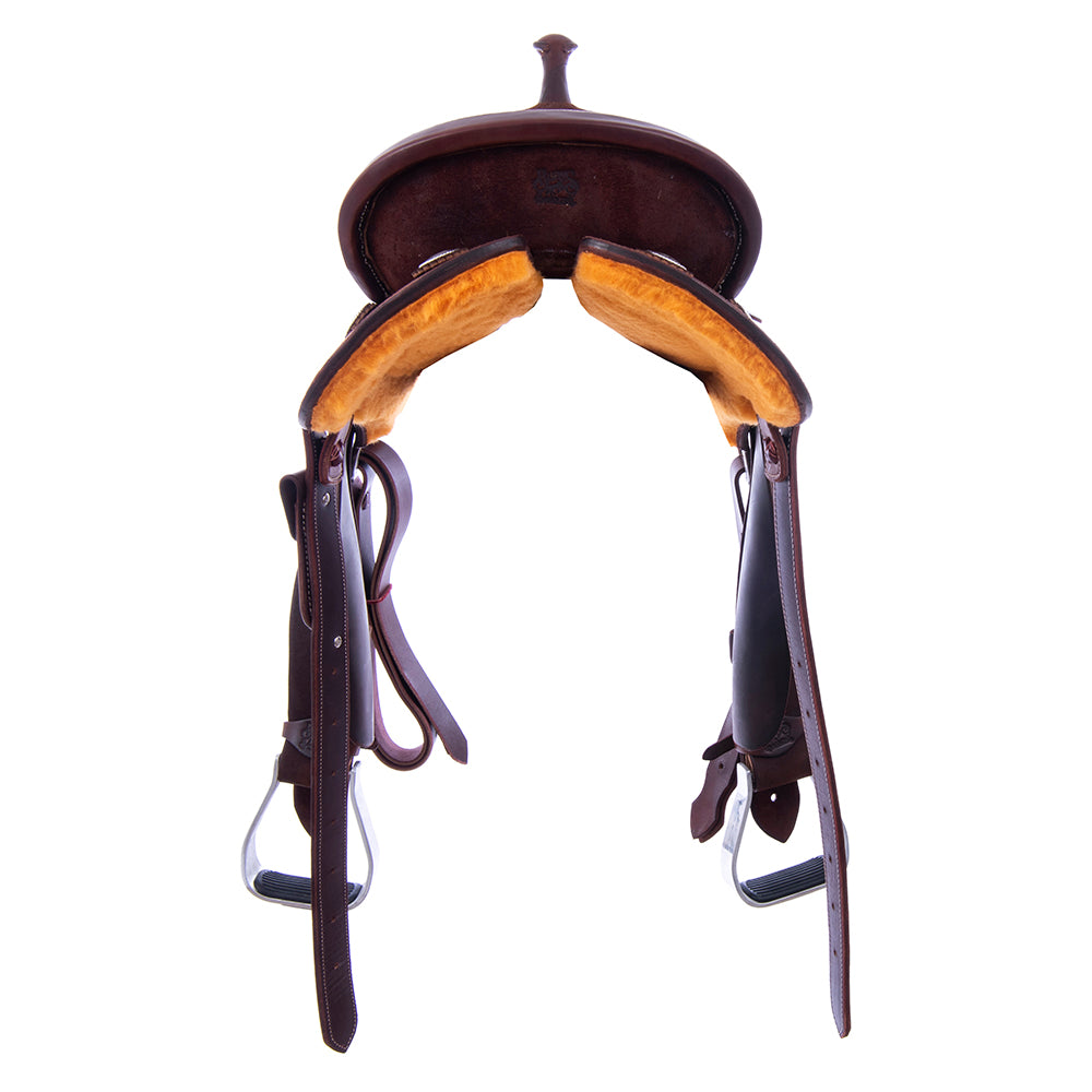 FULL CHOCOLATE ROUGHOUT BARREL SADDLE - ROUND SKIRT NO TOOLING