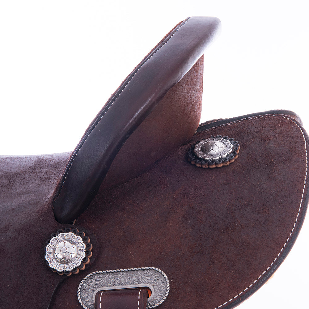 FULL CHOCOLATE ROUGHOUT BARREL SADDLE - ROUND SKIRT NO TOOLING