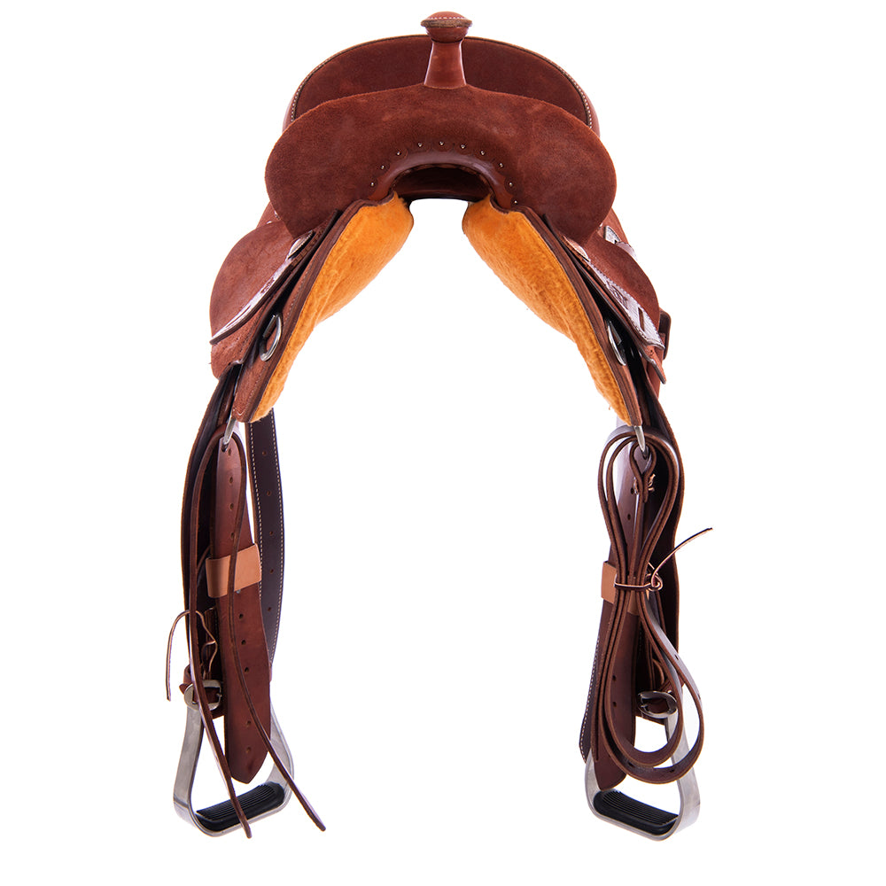 FULL CHESNUT ROUGHOUT BARREL SADDLE - ROUND SKIRTS NO TOOLING
