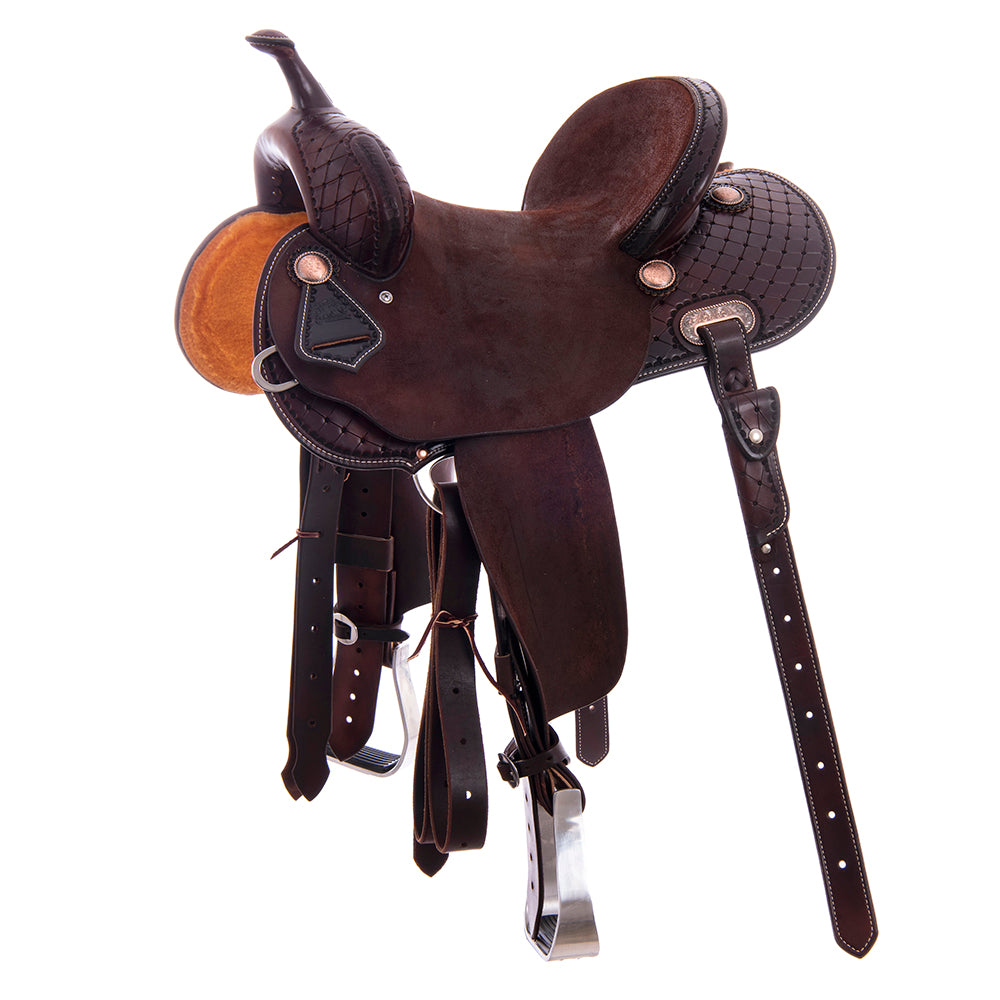 1/2 Smooth Chocolate 1/2 Choclate Roughout Barrel Saddle- Round 1/2 Old World