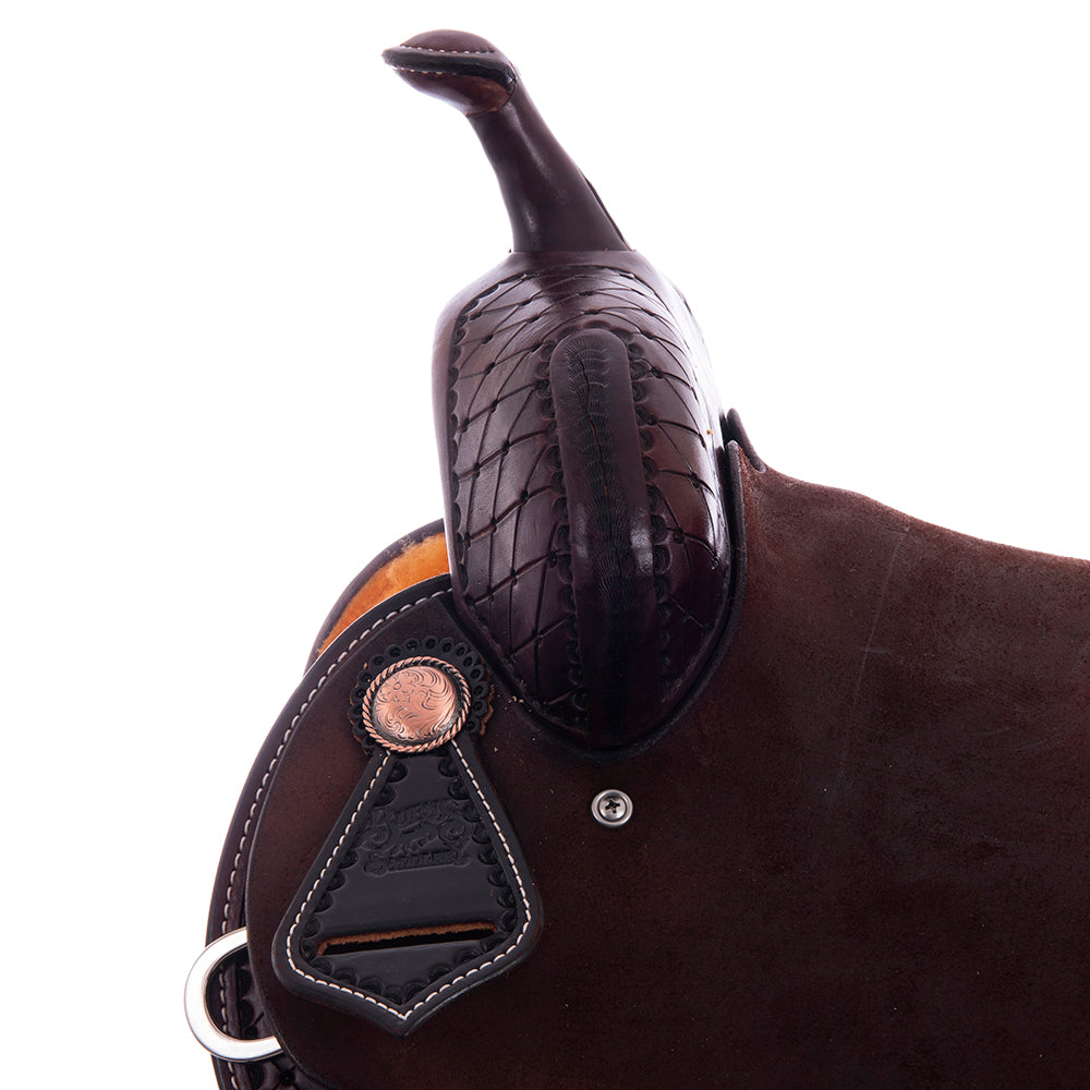 1/2 Smooth Chocolate 1/2 Choclate Roughout Barrel Saddle- Round 1/2 Old World