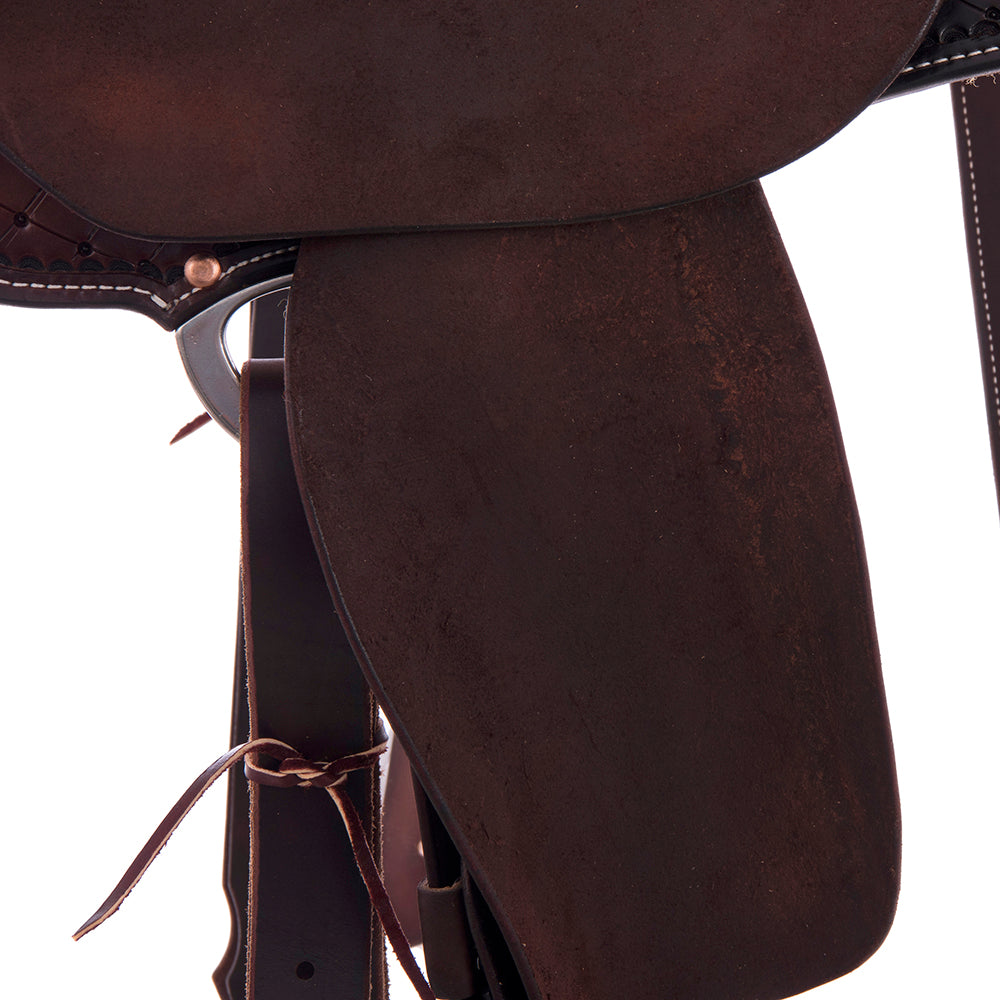 1/2 Smooth Chocolate 1/2 Chocolate Roughout Barrel Saddle- Round Skirts, 1/2 Old World