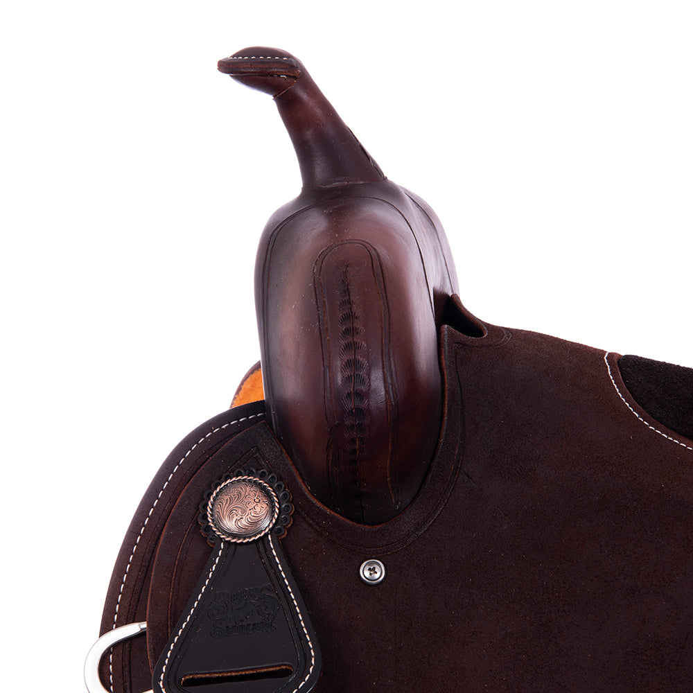 7/8 Chocolate Roughout Barrel Saddle- Round Skirts, Beadline Border, Chocolate Roughout Inlay