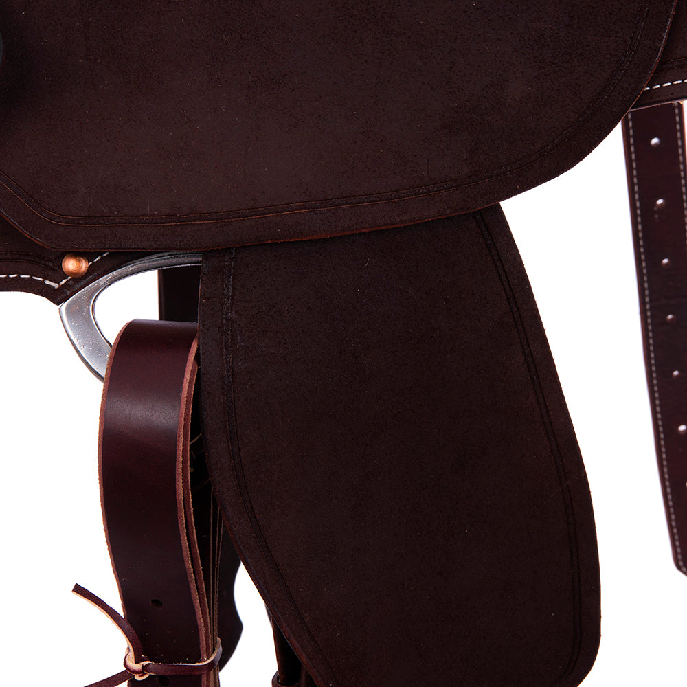 Chocolate 1/8 Smooth 7/8 Roughout Barrel Saddle- Round Skirts, Beadline Border, Cheyenne- Chocolate Roughout Inlay