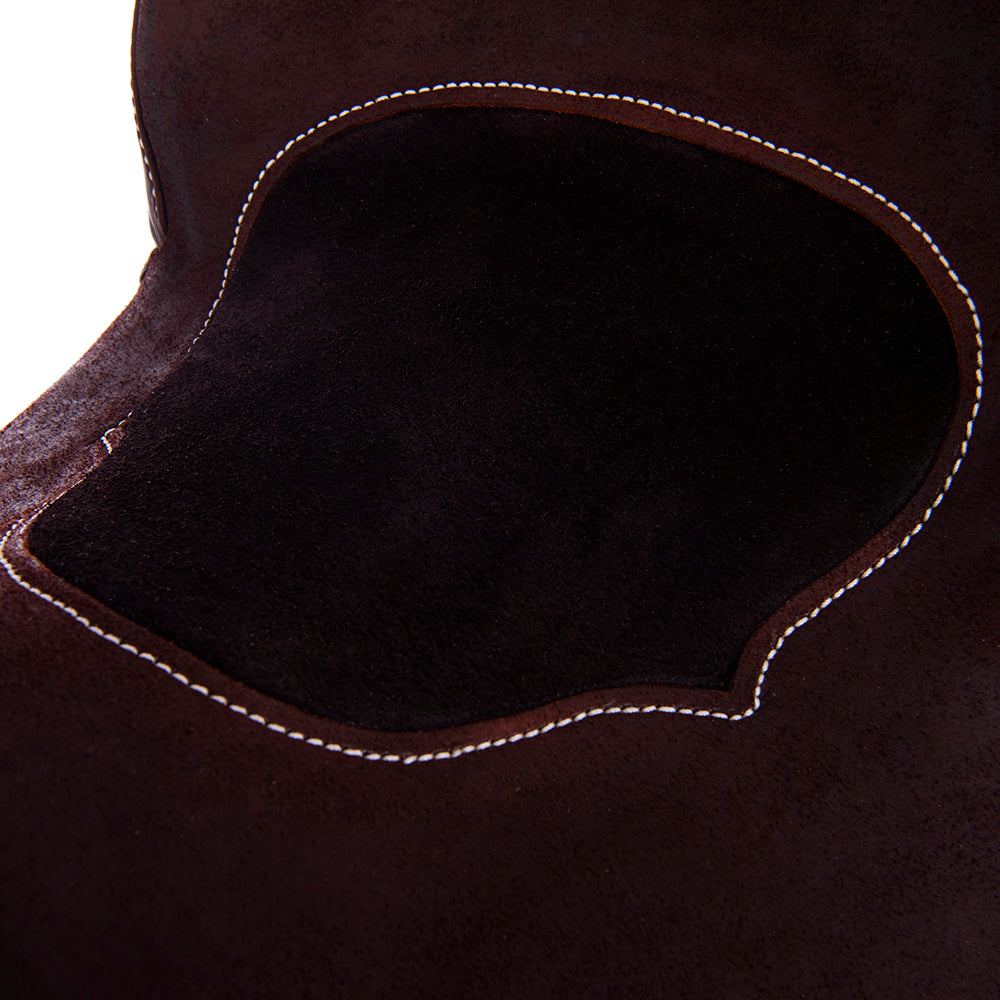 Chocolate 1/8 Smooth 7/8 Roughout Barrel Saddle- Round Skirts, Beadline Border, Cheyenne- Chocolate Roughout Inlay