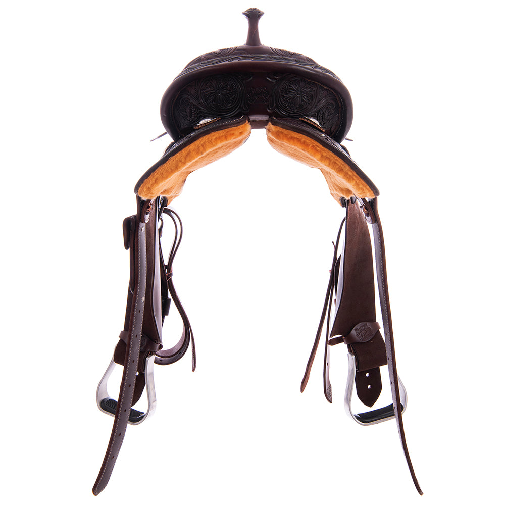 1/2 Smooth Chocolate 1/2 Chocolate Roughout Barrel Saddle- Round 1/2 Wyo Floral