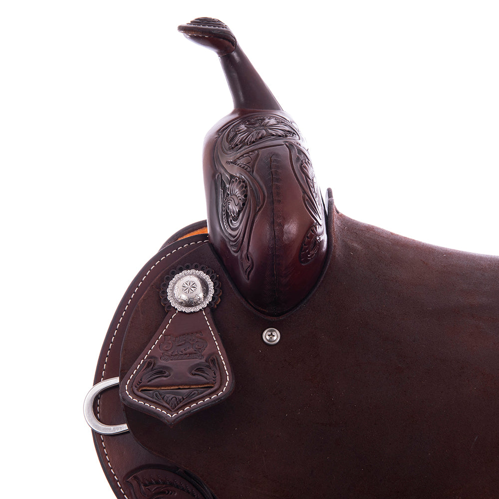 1/2 Smooth Chocolate 1/2 Chocolate Roughout Barrel Saddle- Round 1/2 Wyo Floral
