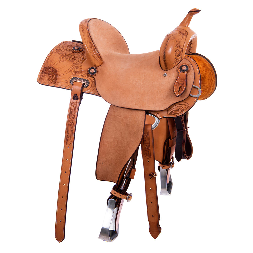 RUSSET 1/2 SMOOTH 1/2 ROUGHOUT BARREL SADDLE - SEMI SQUARE SKIRTS 1/2 SUNNY DAYS