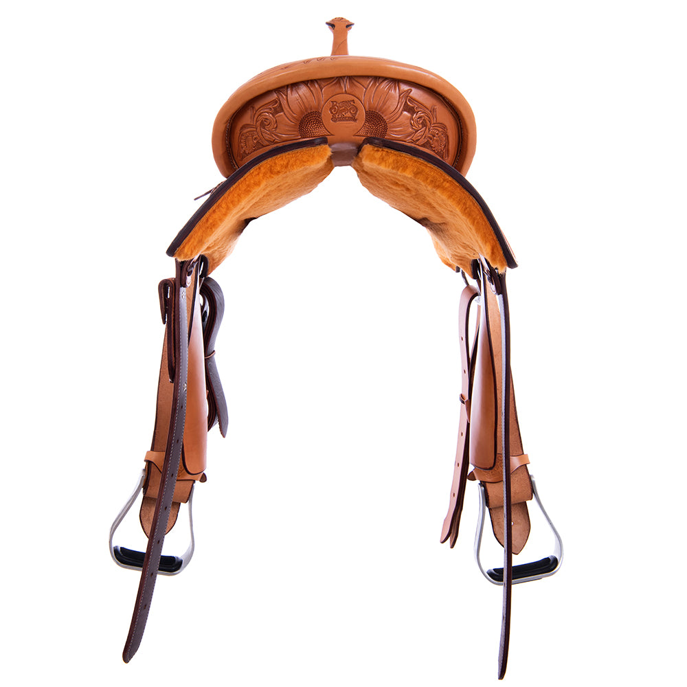 RUSSET 1/2 SMOOTH 1/2 ROUGHOUT BARREL SADDLE - SEMI SQUARE SKIRTS 1/2 SUNNY DAYS