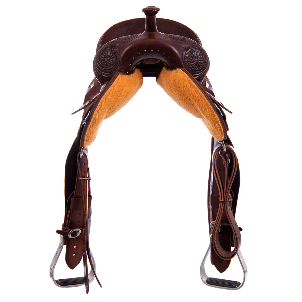 1/8 Smooth 7/8 Roughout Chocolate Barrel Saddle- Round Skirts, 1/8 Julya Floral, Cheyenne