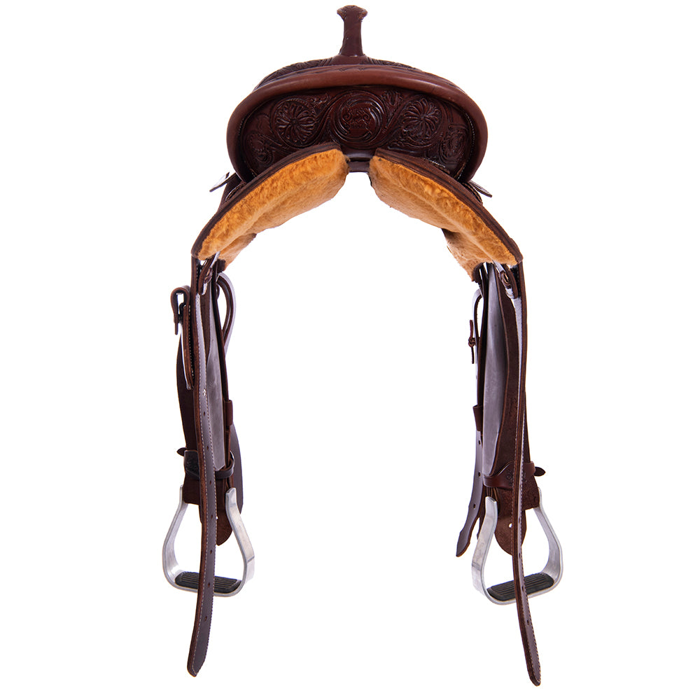 1/8 Smooth 7/8 Roughout Chocolate Barrel Saddle- Round Skirts, 1/8 Julya Floral, Cheyenne