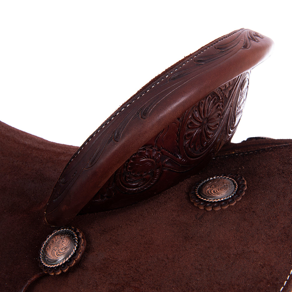 1/8 Smooth 7/8 Roughout Chocolate Barrel Saddle- Round Skirts, 1/8 Julya Floral, Cheyenne