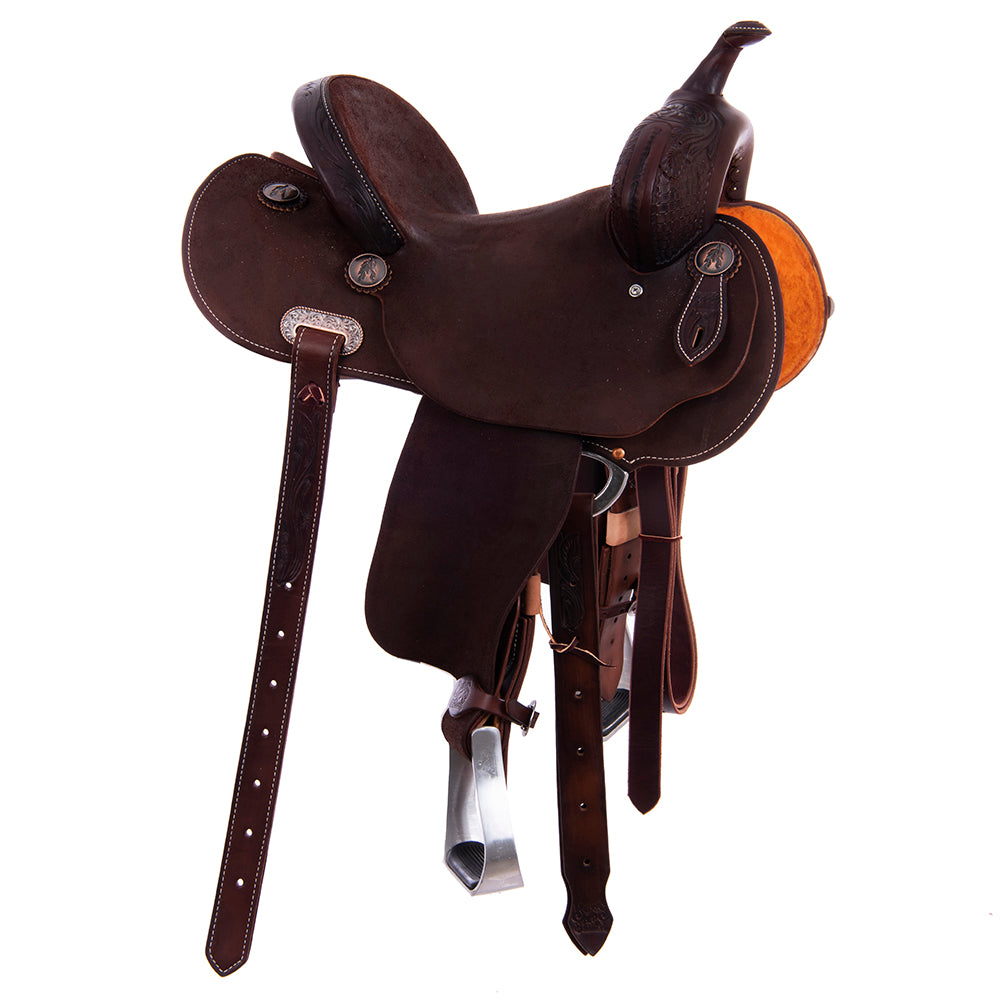 Chocolate Roughout Barrel Saddle- Round Skirts, 1/8 Waffle and D Daisy, Cheyenne, Hard Seat