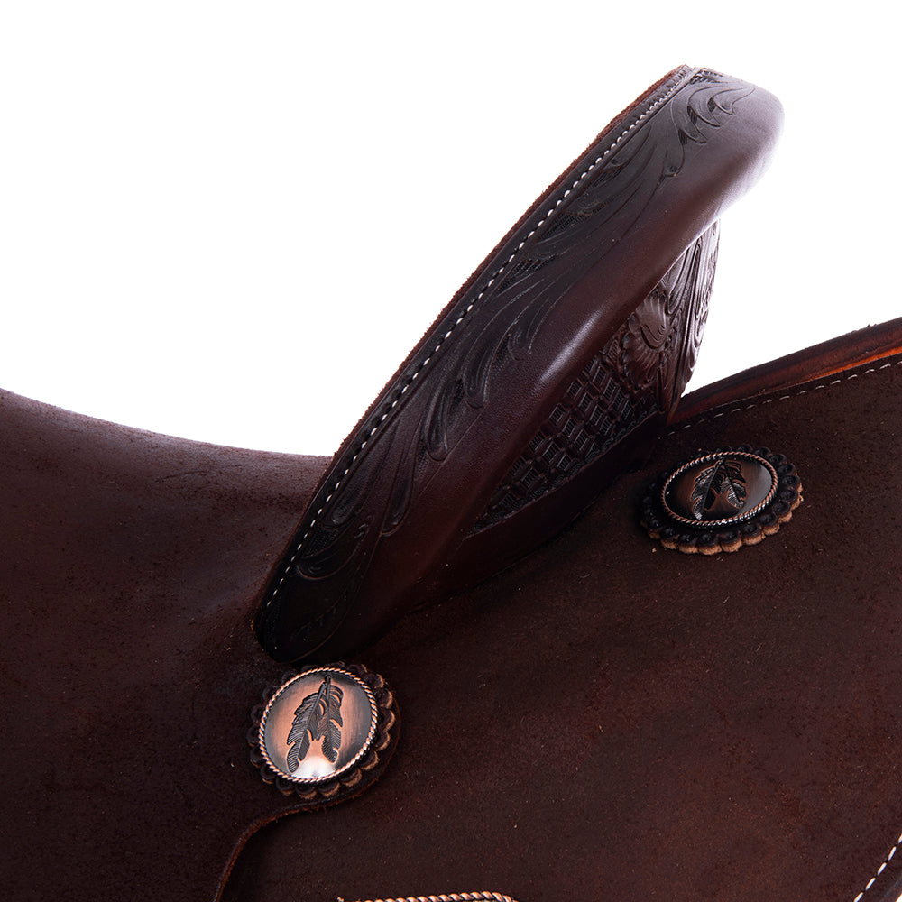 Chocolate Roughout Barrel Saddle- Round Skirts, 1/8 Waffle and D Daisy, Cheyenne, Hard Seat