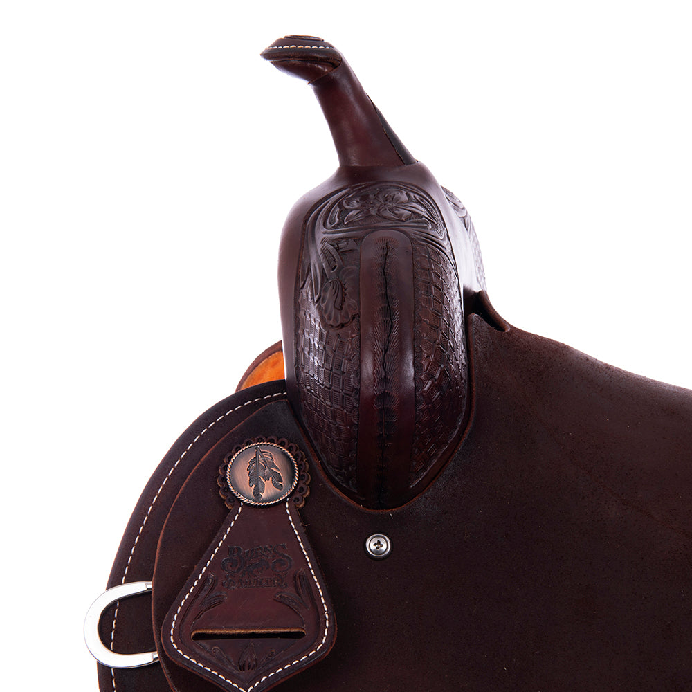 Chocolate Roughout Barrel Saddle- Round Skirts, 1/8 Waffle and D Daisy, Cheyenne, Hard Seat