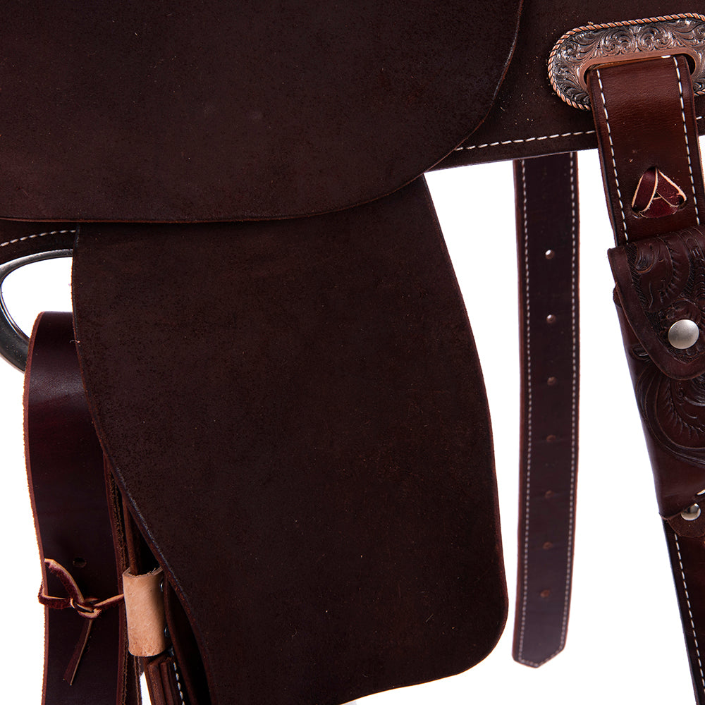 Chocolate Roughout Barrel Saddle- Round Skirts, 1/8 Waffle and D Daisy, Cheyenne, Hard Seat