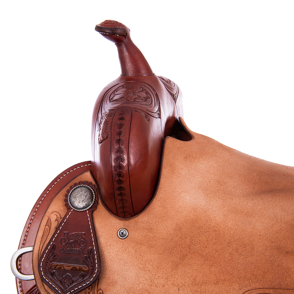 1/2 Smooth Chesnut 1/2 Russet Roughout Barrel Saddle- Round Skirts, D Daisy Floral Corner, Cheyenne Roll, Hard Seat