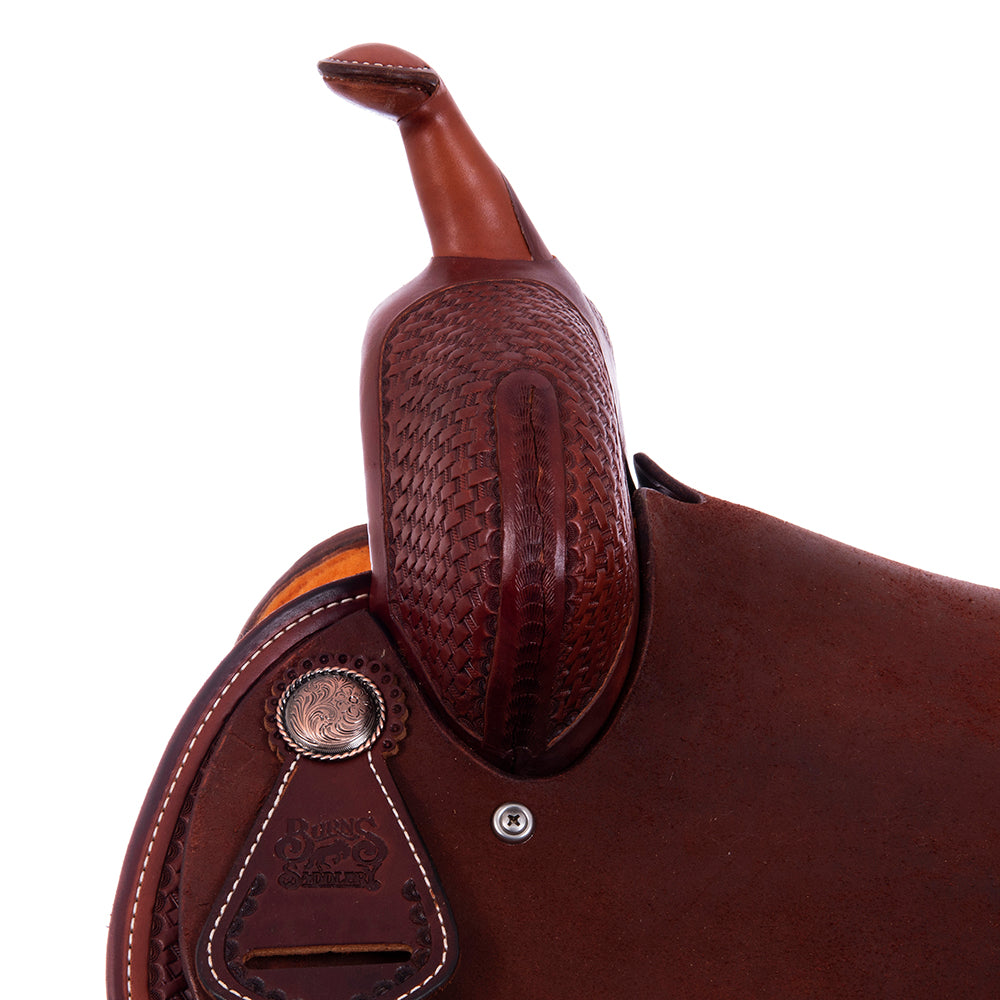 1/2 Smooth Chestnut 1/2 Roughout Barrel Saddle- Round skirts, 1/2 Basket 1/2 Camo Border, Pencil Roll