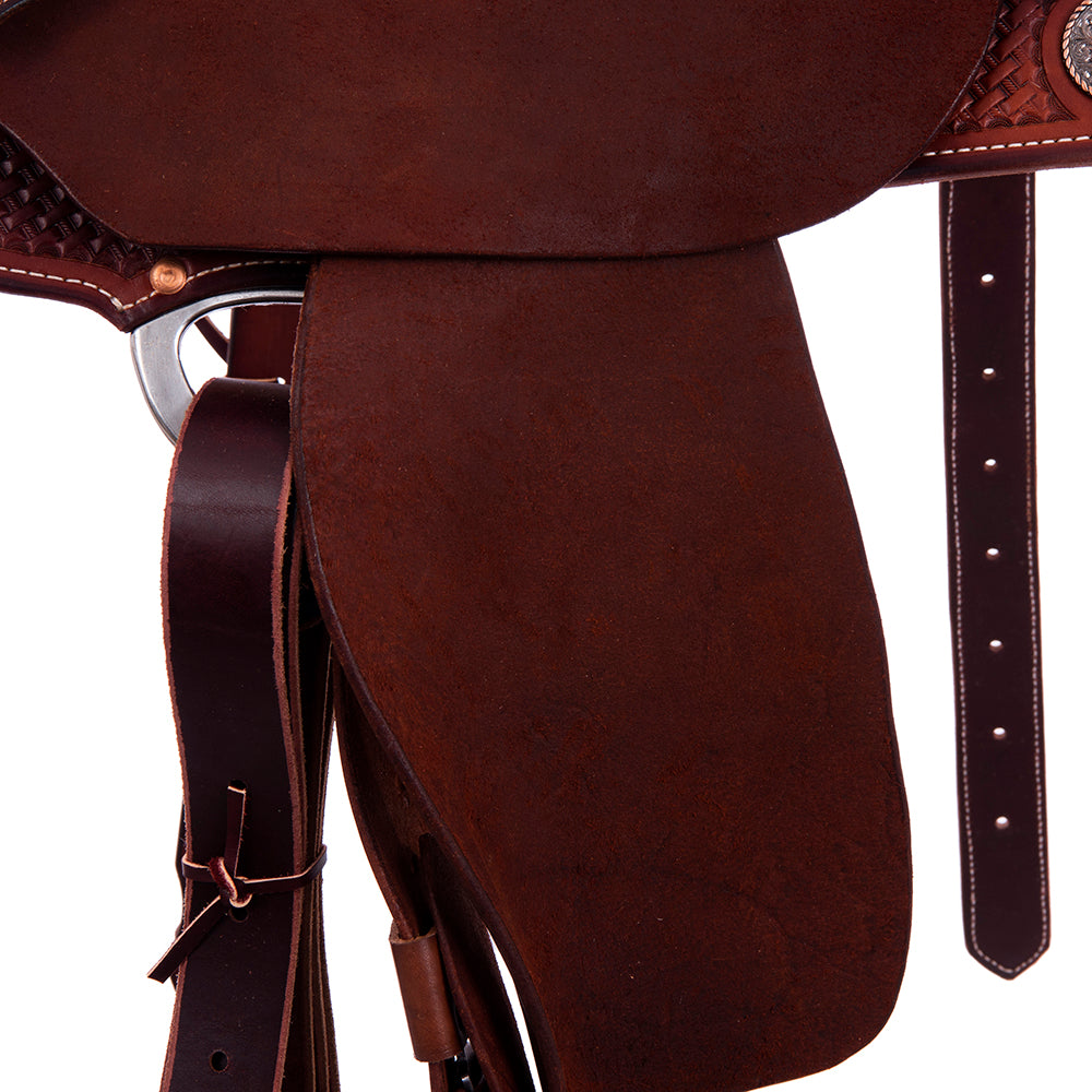 1/2 Smooth Chestnut 1/2 Roughout Barrel Saddle- Round skirts, 1/2 Basket 1/2 Camo Border, Pencil Roll