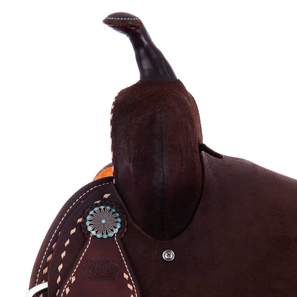 Chocolate Roughout Barrel Saddle- Round Skirts, Full Natural Buckstitch, Cheyenne