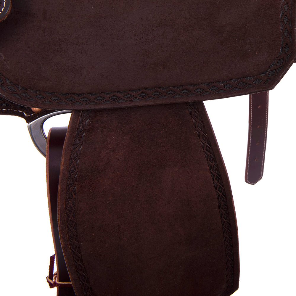 Burns Chocolate RO Barrel Saddle- Notched- DHD Border- Standard Binding