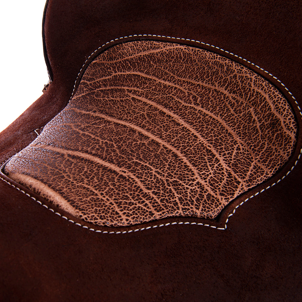 Chocolate Roughout Barrel Saddle- Round Skirts, Sunflower Floral Corner, Cheyenne, Peat Elephant Inlay
