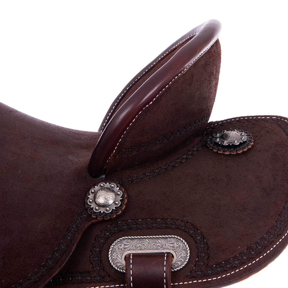 Burns Chocolate RO Barrel Saddle- Round- Celtic Border