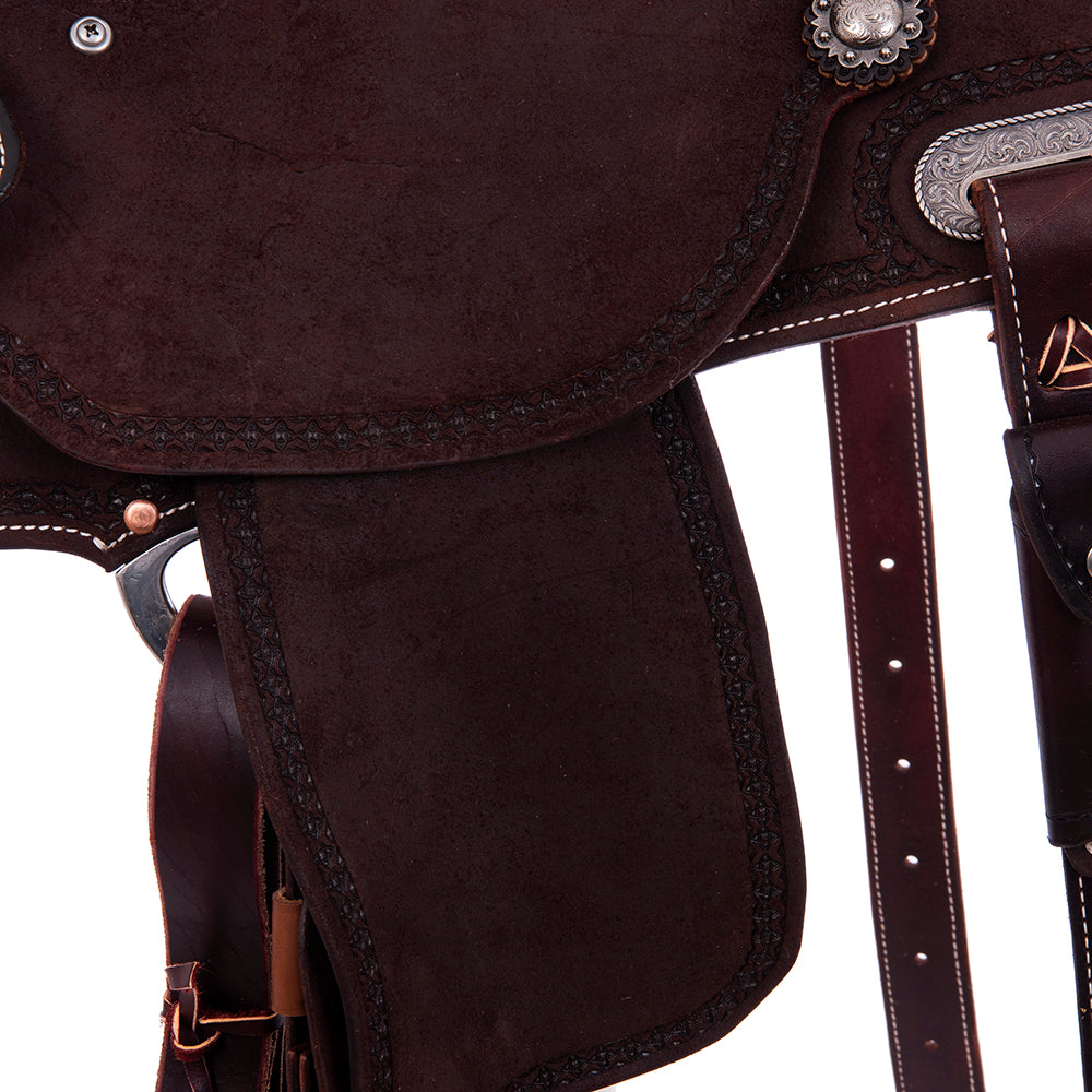 Burns Chocolate RO Barrel Saddle- Round- Celtic Border