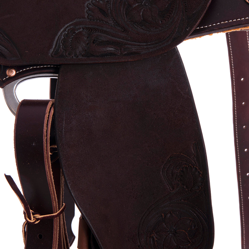 1/2 Roughout 1/2 Smooth Chocolate Barrel Saddle- Round Skirts, D Daisy, Pencil Roll, Chocolate Inlay