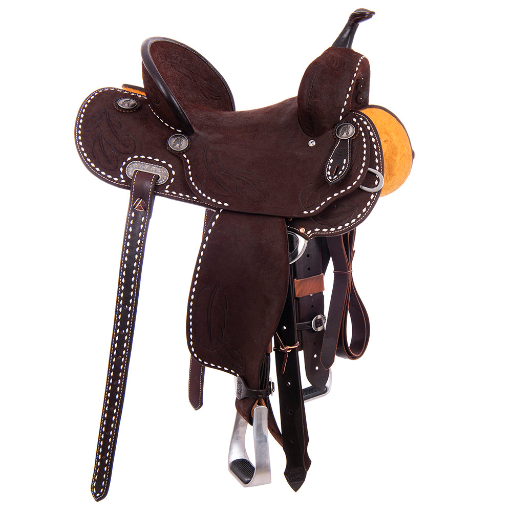 Burns Chocolate RO Barrel Saddle- Round- Feather Corner Skirt Only- White BS