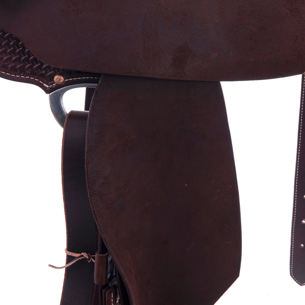 Barrel Saddle – Chocolate Smoothout/Roughout, Notched Skirt, 1/2 Basket Tooling with MW Floral Accents