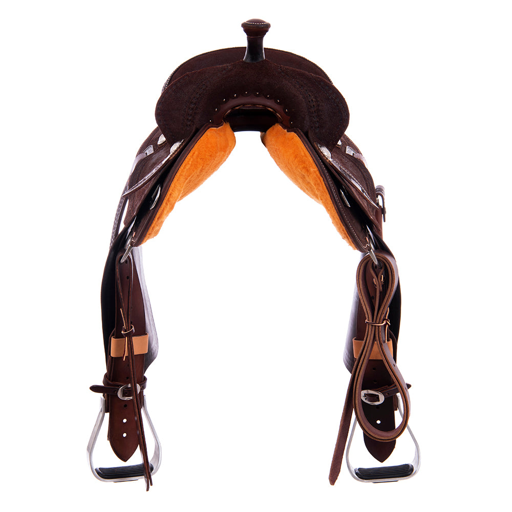 Burns Chocolate RO Barrel Saddle - Round - Fancy Wishbone