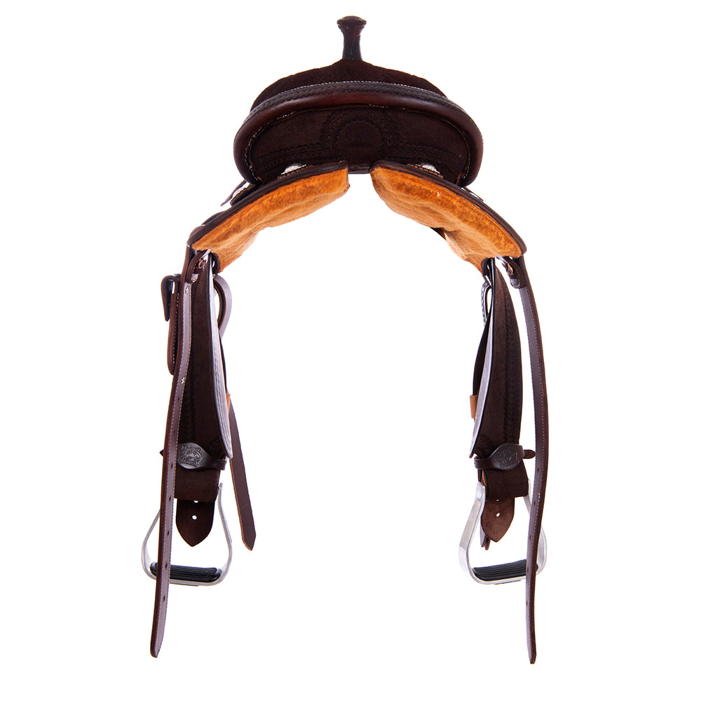 Burns Chocolate RO Barrel Saddle - Round - Fancy Wishbone