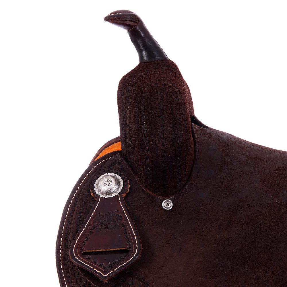 Burns Chocolate RO Barrel Saddle - Round - Fancy Wishbone