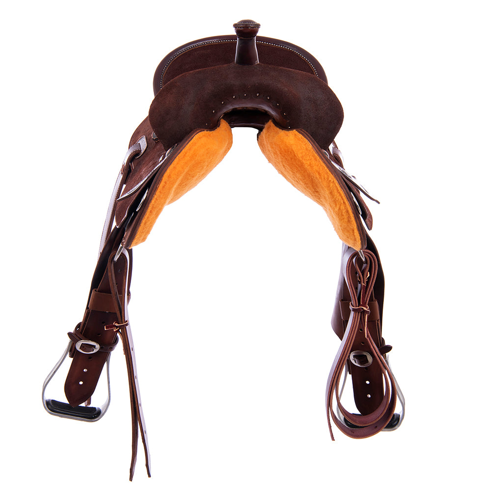 Chocolate Round-Skirt Barrel Saddle with Turquoise Inlay