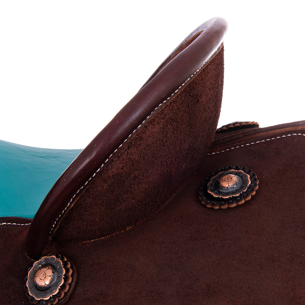 Chocolate Round-Skirt Barrel Saddle with Turquoise Inlay