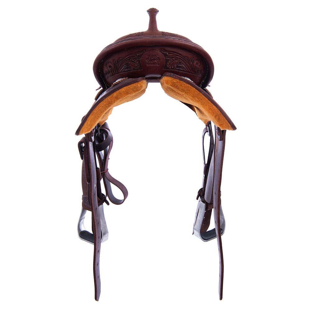 1/2 Smooth Chocolate 1/2 Chocolate Roughout Barrel Saddle - Semi Square 1/2 Sunny D Floral Border