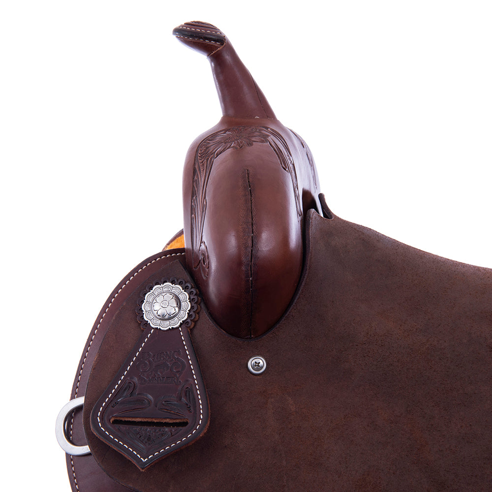 1/2 Smooth Chocolate 1/2 Chocolate Roughout Barrel Saddle - Semi Square 1/2 Sunny D Floral Border