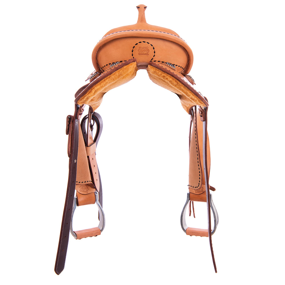 Russet SO Barrel Saddle- Round- Full BK BS- Cheyenne- Full Black Gator Padded Seat