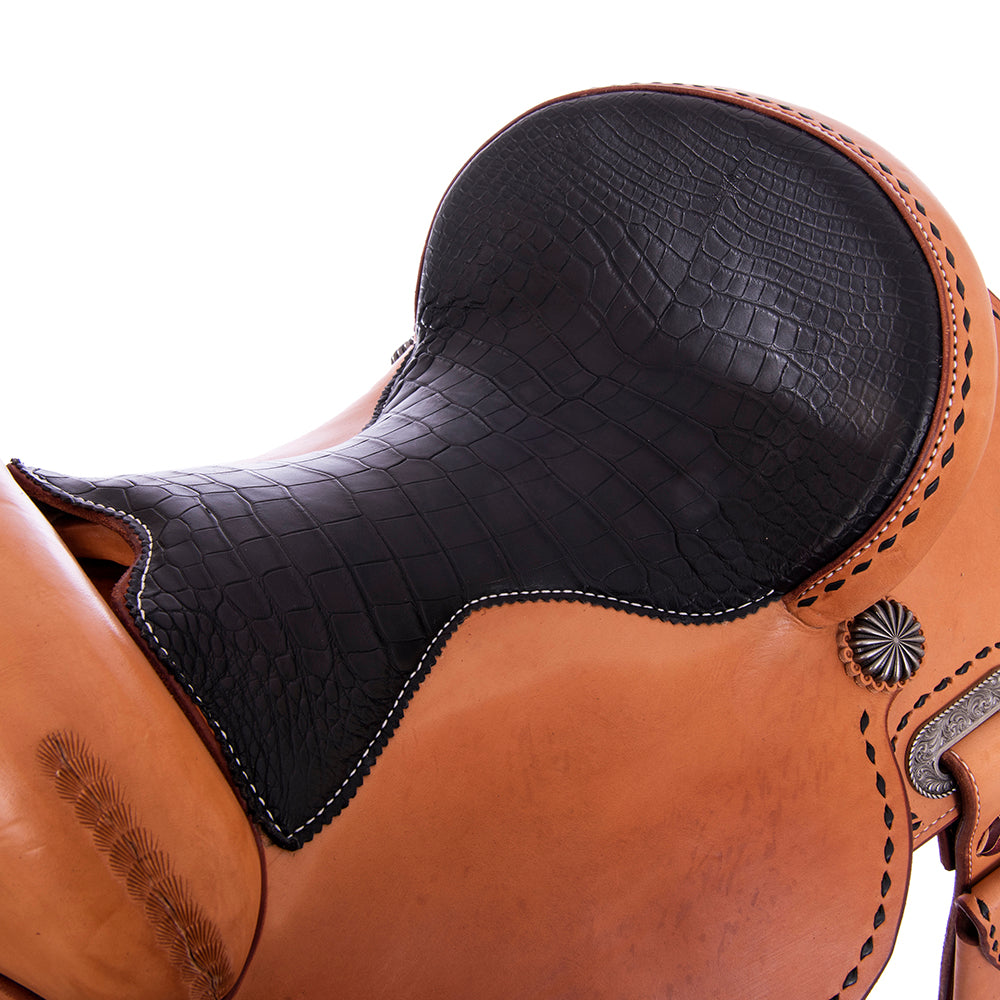 Russet SO Barrel Saddle- Round- Full BK BS- Cheyenne- Full Black Gator Padded Seat