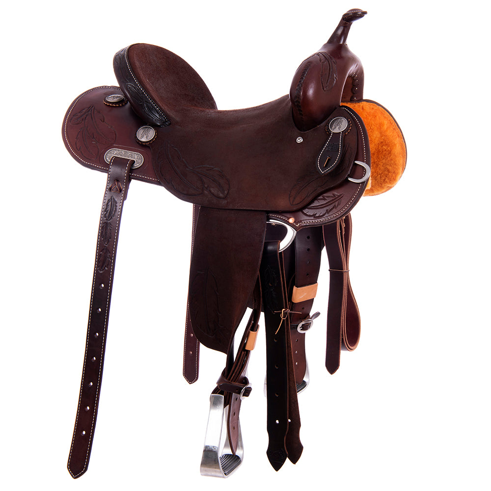Burns Chocolate SO/RO Barrel Saddle - Round - Large Feather Corner