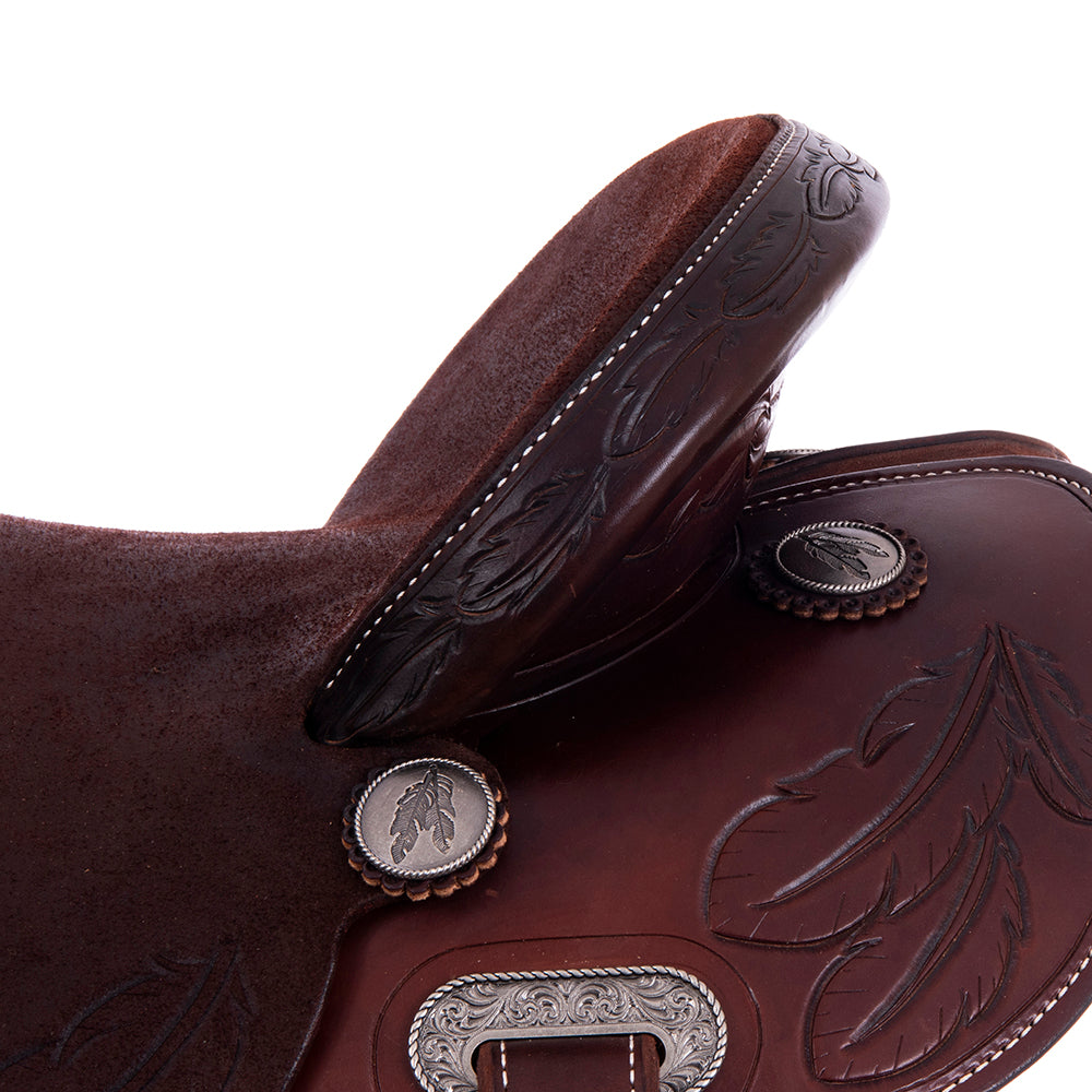 Burns Chocolate SO/RO Barrel Saddle - Round - Large Feather Corner