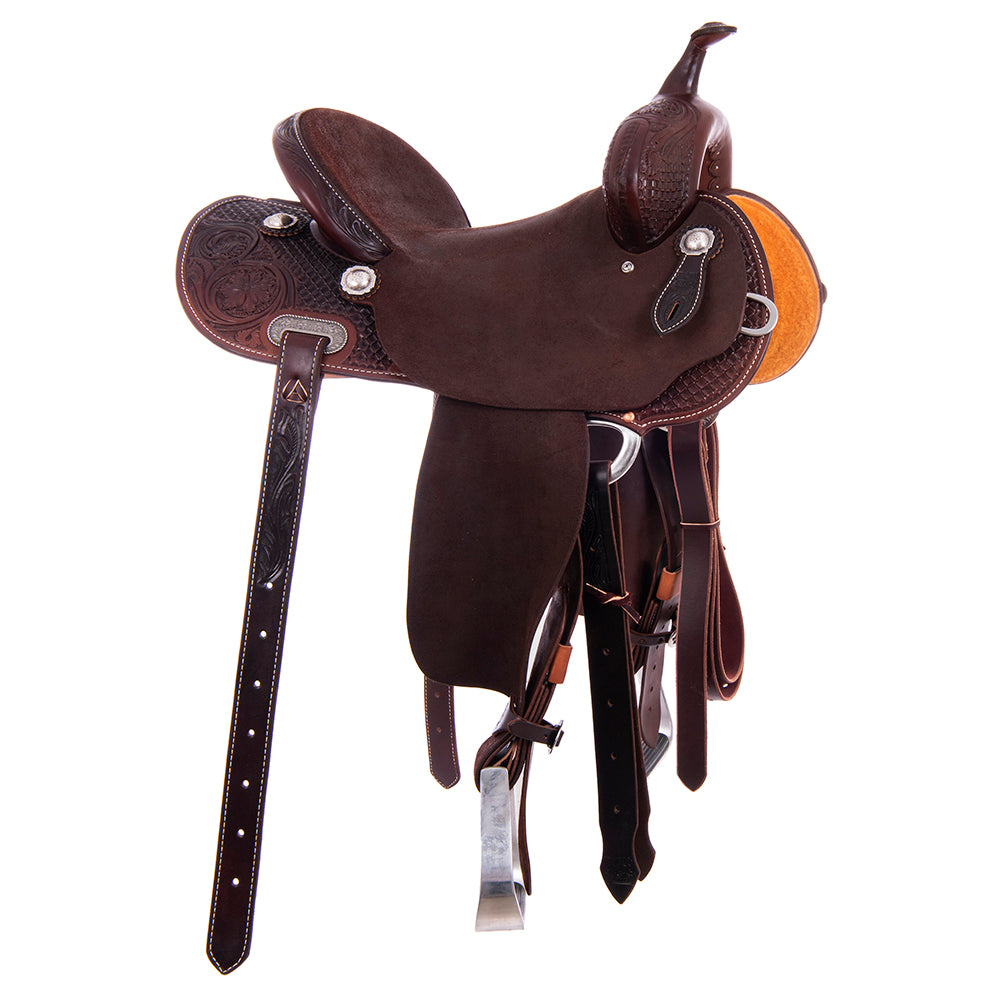 Burns Chocolate SO/RO Barrel Saddle - Round - 1/2 Waffle WYO Floral