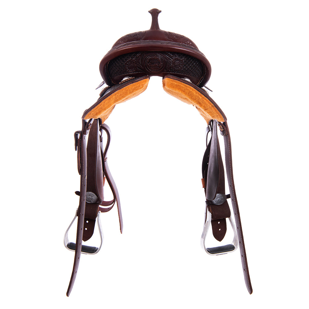 Burns Chocolate SO/RO Barrel Saddle - Round - 1/2 Waffle WYO Floral
