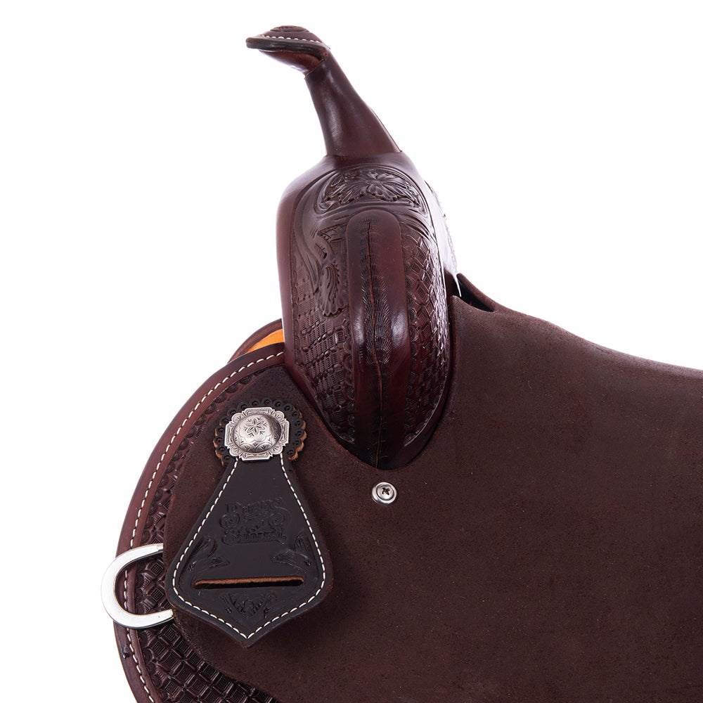 Burns Chocolate SO/RO Barrel Saddle - Round - 1/2 Waffle WYO Floral