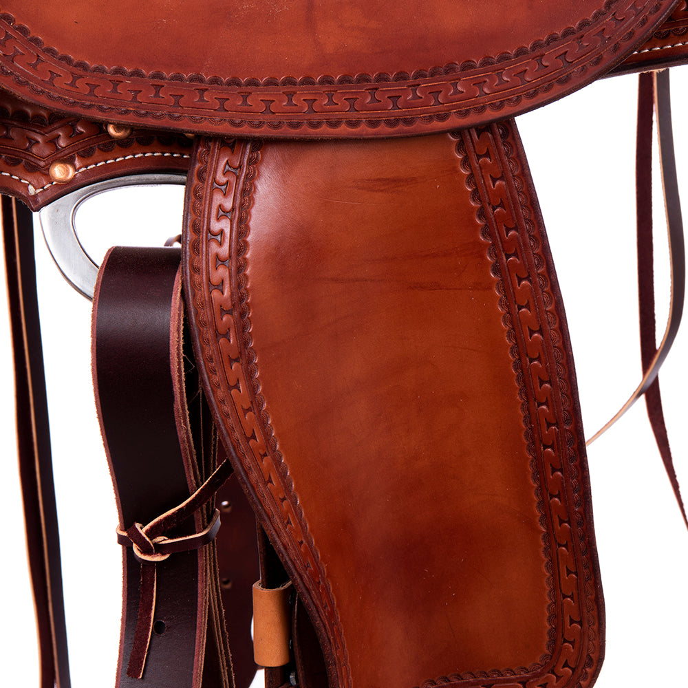 Burns Chestnut SO Barrel Saddle - Round - Fancy San Carlos Border - Black Elephant Inlay